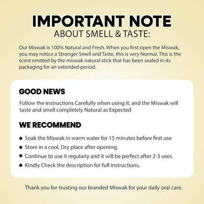 Natural Toothbrush Miswak with 5 Pack and Miswak Holder - Premium Quality, Organic, Triple Wash, Plain Packaging