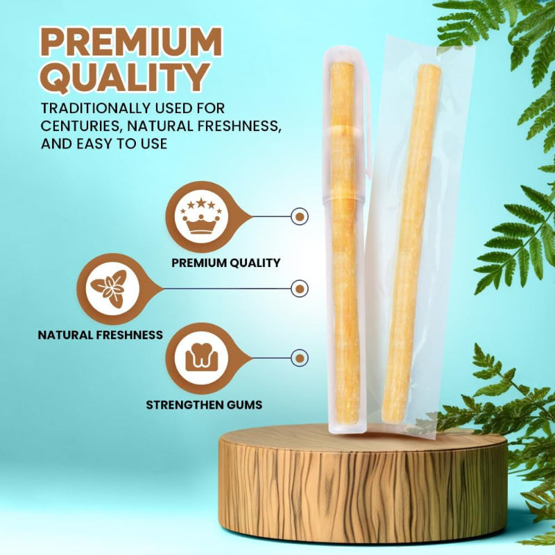 Natural Toothbrush Miswak with 5 Pack and Miswak Holder - Premium Quality, Organic, Triple Wash, Plain Packaging