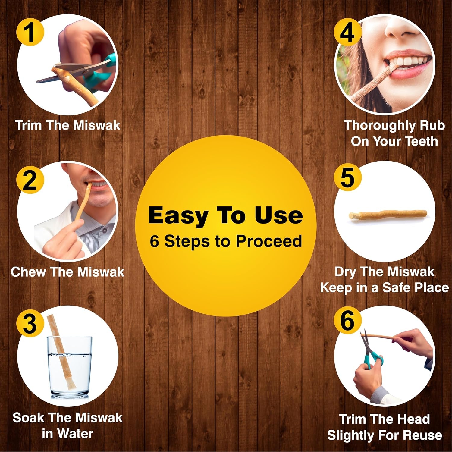 Al Sudais Miswak Natural Toothbrush Pack of 12 | Natural Toothbrush for Teeth Whitening, Oral Health, Fresh Breath, Siwak Stick Organic Wooden Vacuum Sealed Tooth Brush, Miswak Sticks for Teeth Sewak